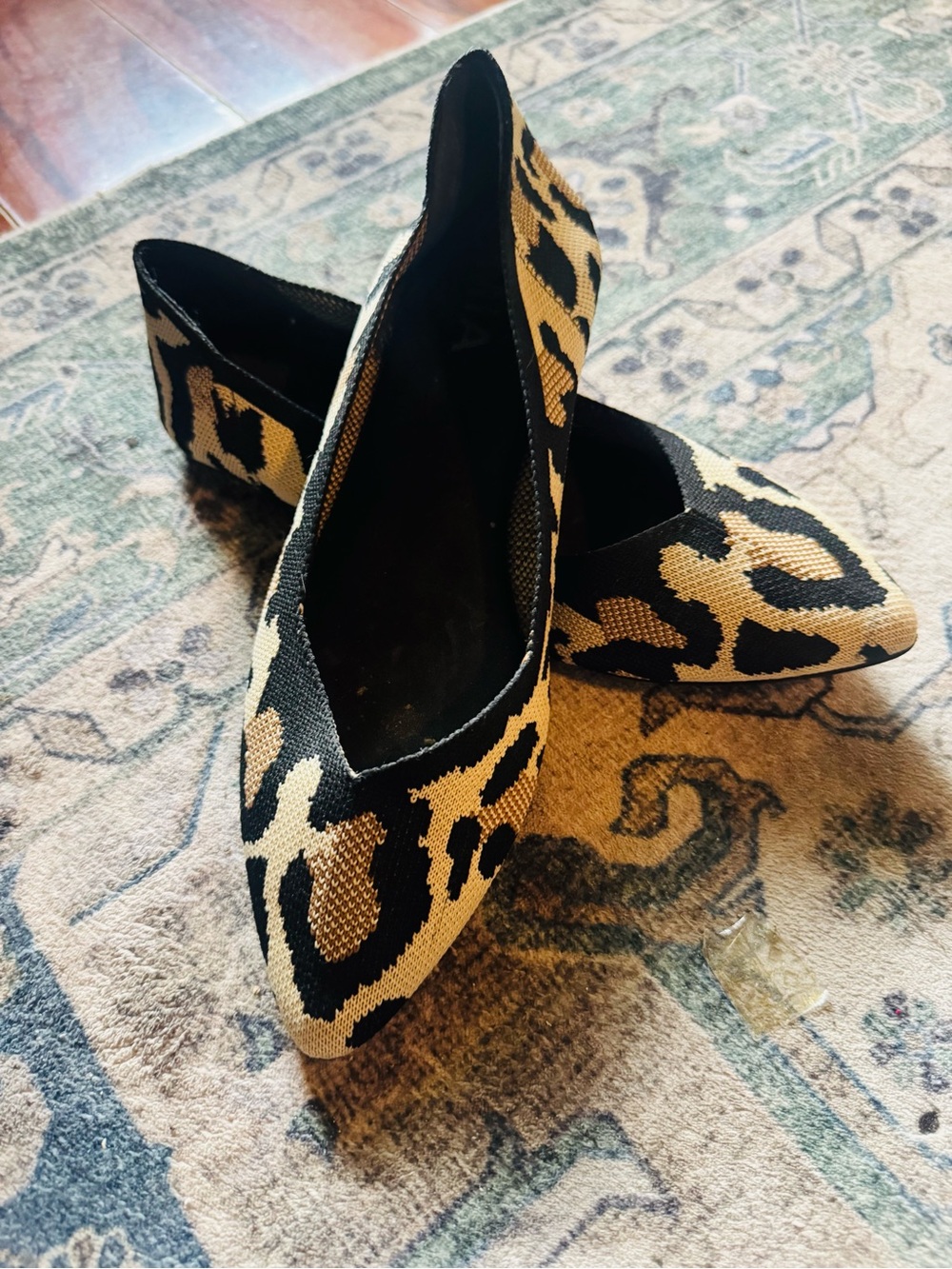 MIA Leopard-Print Pointed Flats in Black & Tan